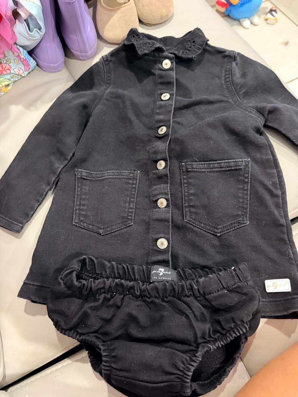 7 For All Mankind Black Denim Dress Size 18M with Bloomers Set